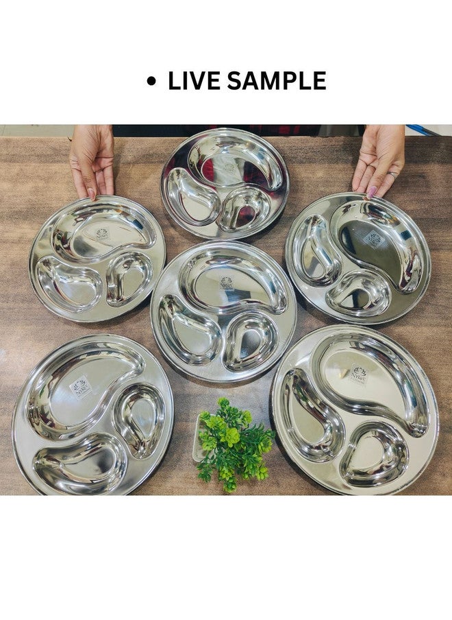 Nyra Kitchenware Steel 6 Pieces Stainless Steel Dishwasher Safe 3-Compartment Plates - Image 5